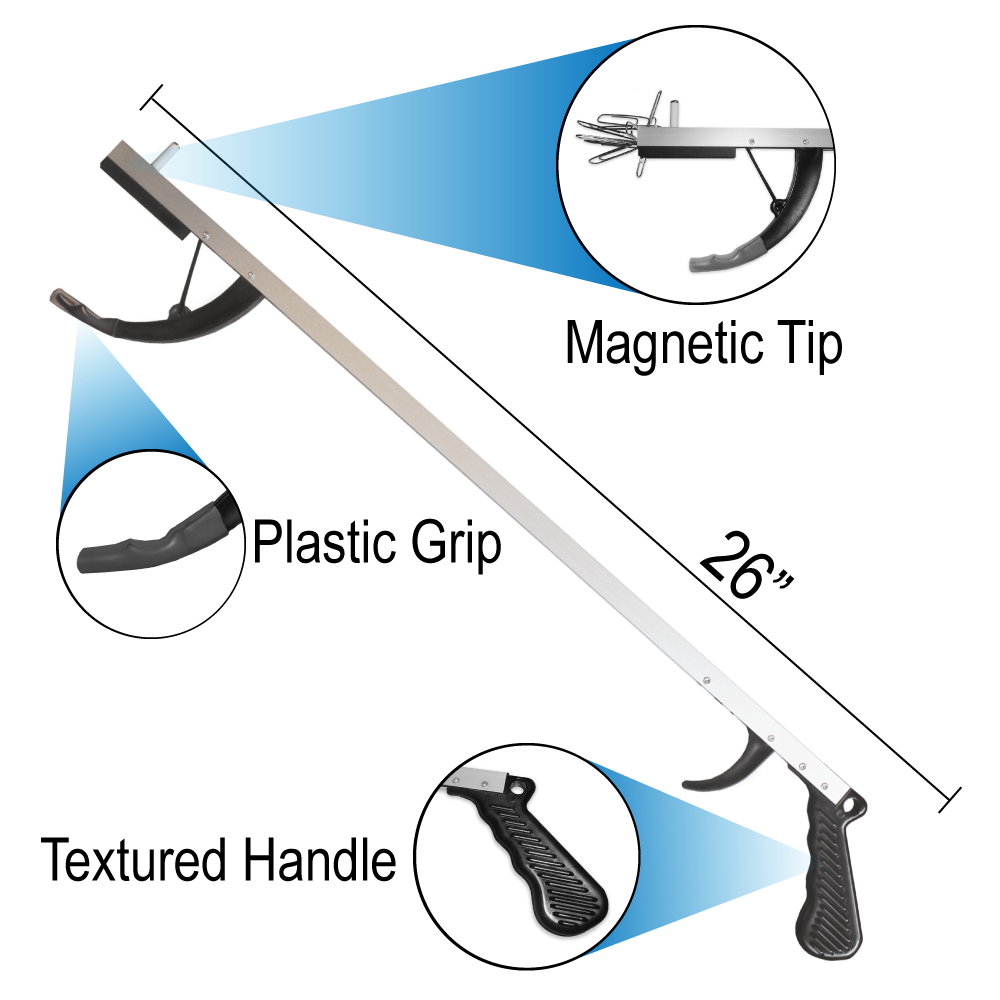 7 Piece Premium Hip or Knee Replacement Recovery Kit. Package Includes a 26-inch Reacher Grabber, Sock Aid, Long Handle Shoehorn, Dressing Stick Aid, Bath Sponge, One Pair of Each Black and White Elastic Shoelaces - Image 9