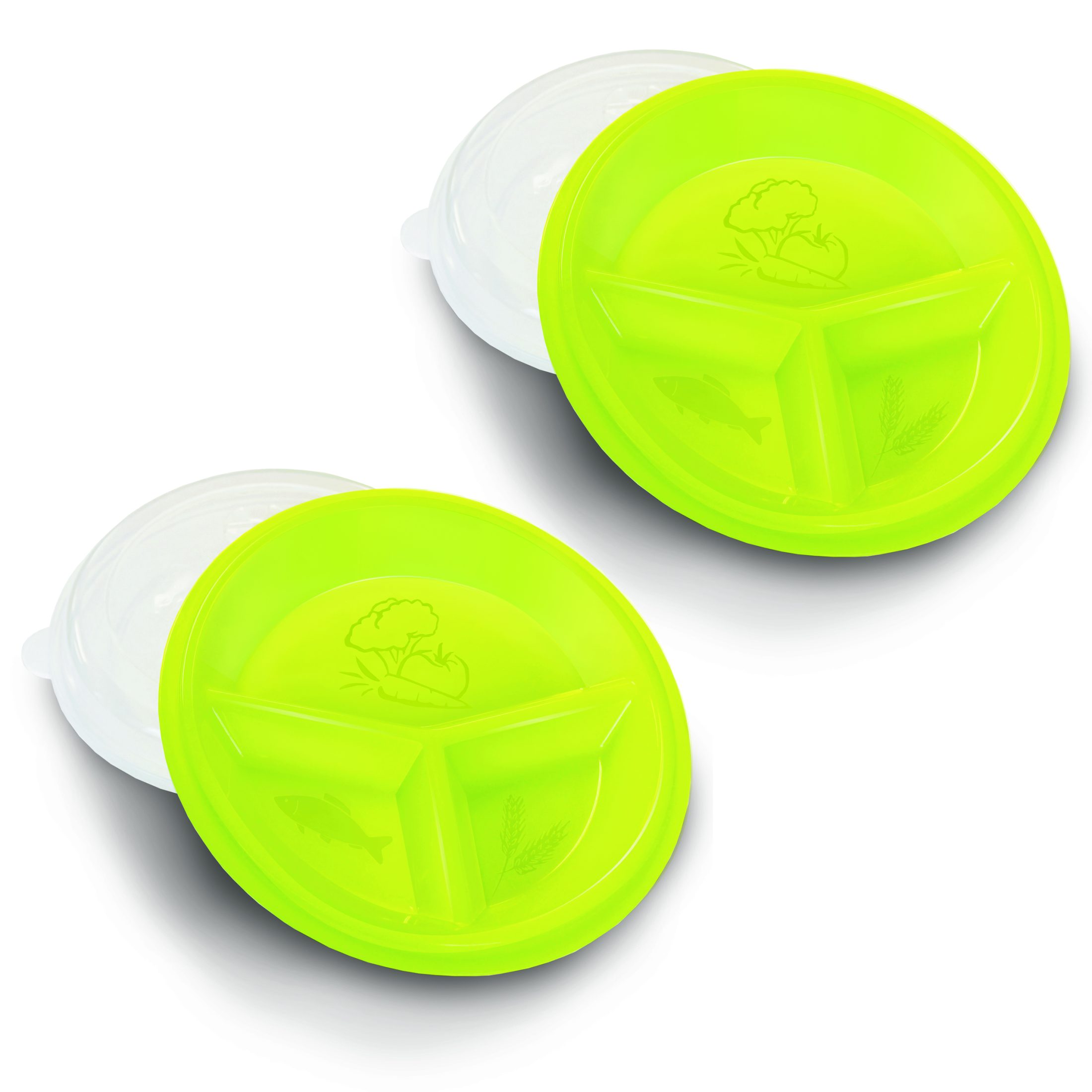2-Pack Portion Control Plate with Snap-On Lid – 3 Marked Divided Sections – Microwave and Dishwasher Safe – Reusable & Durable