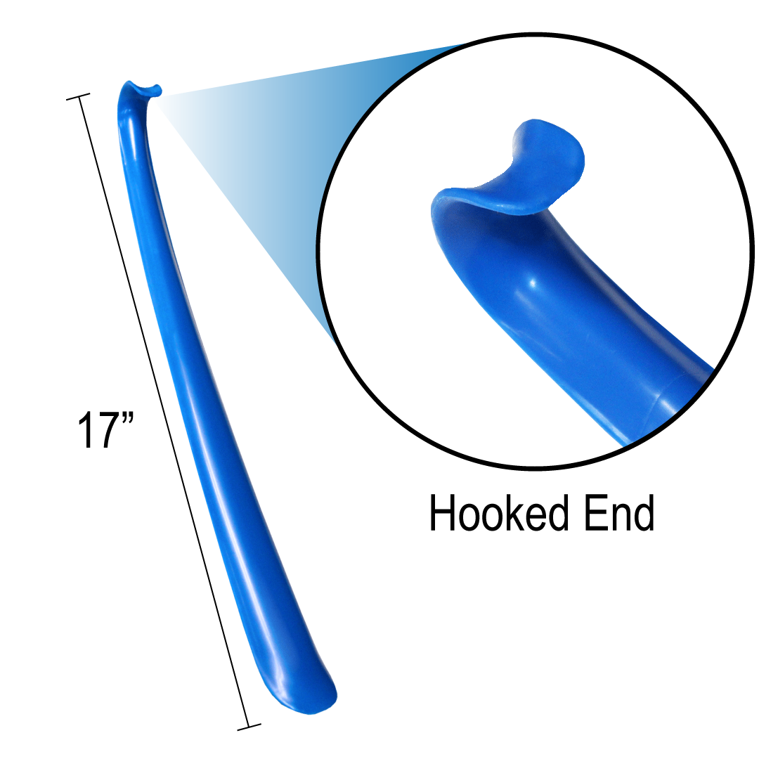 Extra Long Blue Plastic Shoehorn (17") – Lightweight Shoe Helper with Curved Handle, Hooked End & Hanging Loop – Ideal for Seniors, Tall Users & Limited Mobility - Image 3