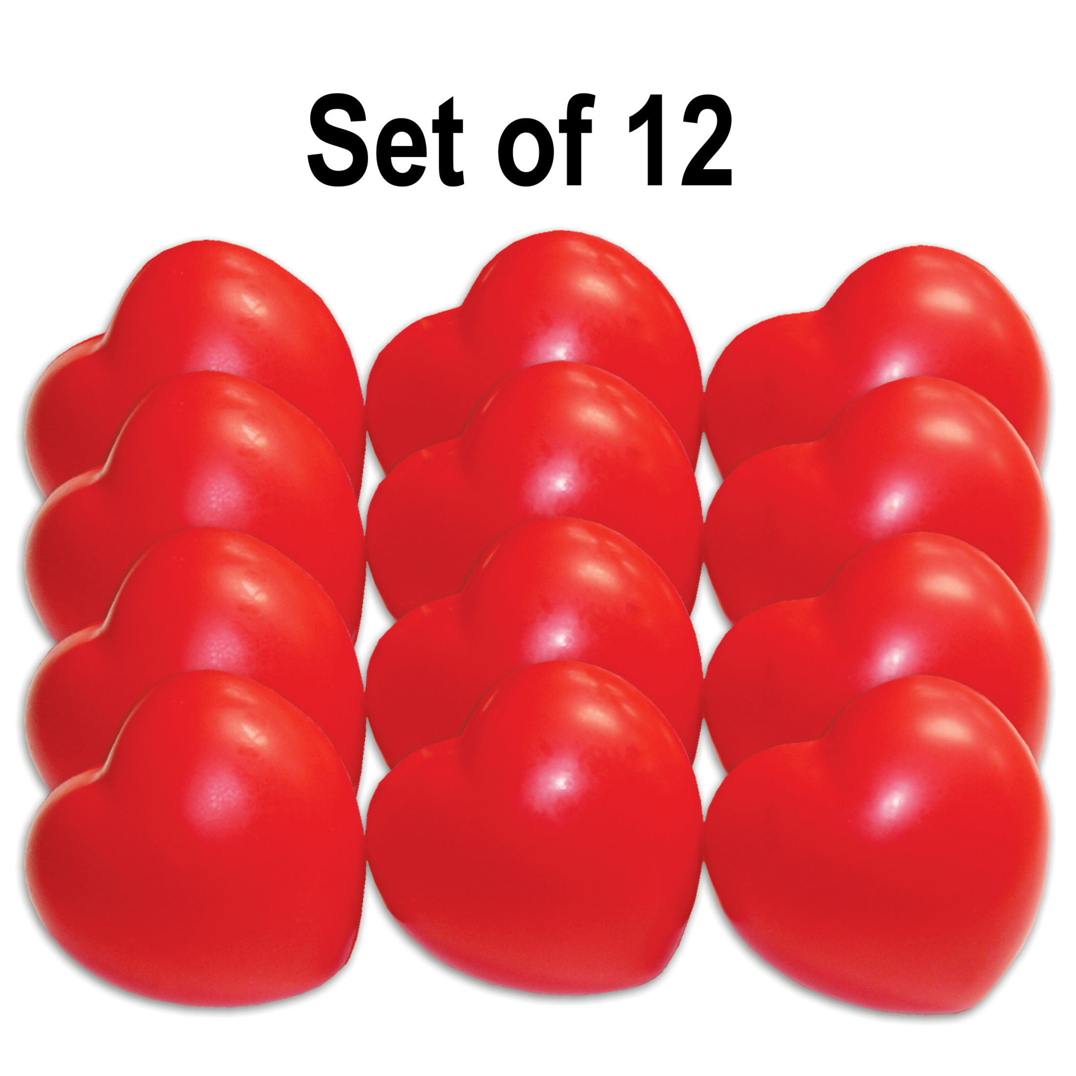 12-Pack Firm Red Heart Shaped Hand Exercisers. Grip Strength Therapy, Stress and Recovery Aid