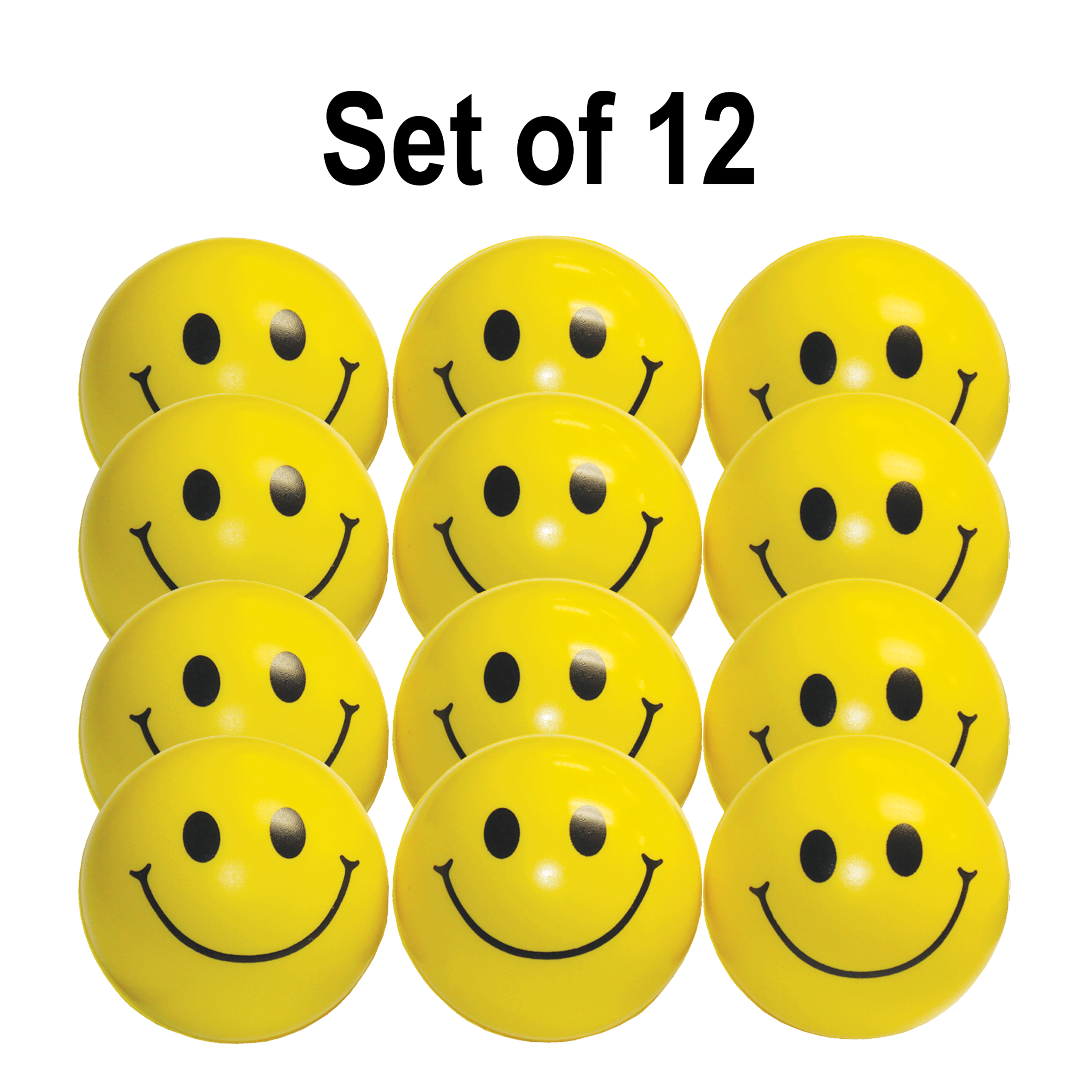 12-Pack Firm Yellow Smiley Ball Hand Exercisers. Grip Strength Therapy, Stress and Recovery Aid