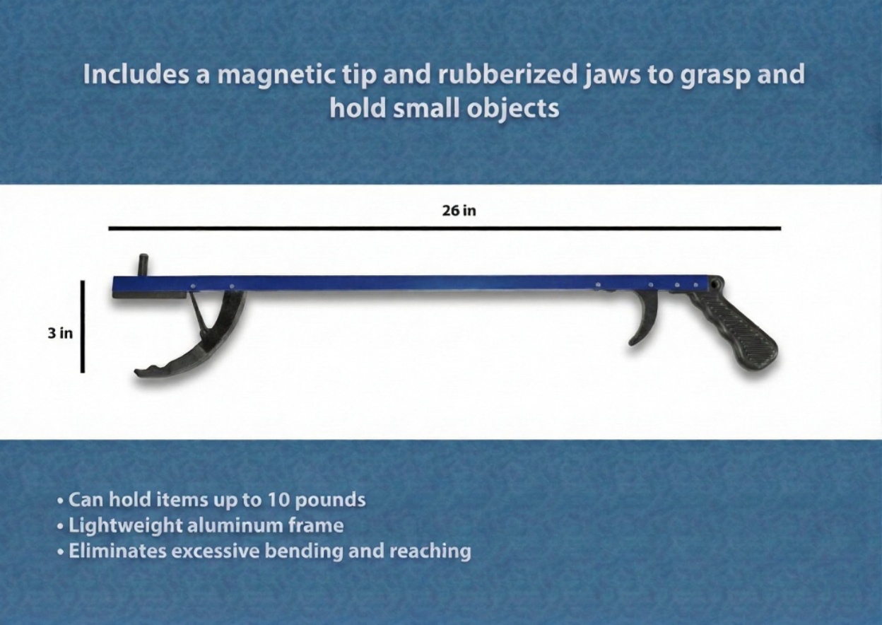 26" Reacher Grabber Tool, Aluminum Pickup Tool with 3" Jaw & Magnetic Tip, Lightweight Rust Proof Frame, Ergonomic Handle, Blue, Set of 2 - Image 3