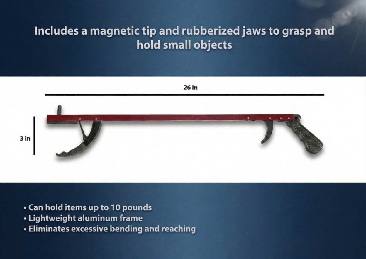26" Reacher Grabber Tool, Aluminum Pickup Tool with 3" Jaw & Magnetic Tip, Lightweight Rust Proof Frame, Ergonomic Handle, Red, Set of 2 - Image 2